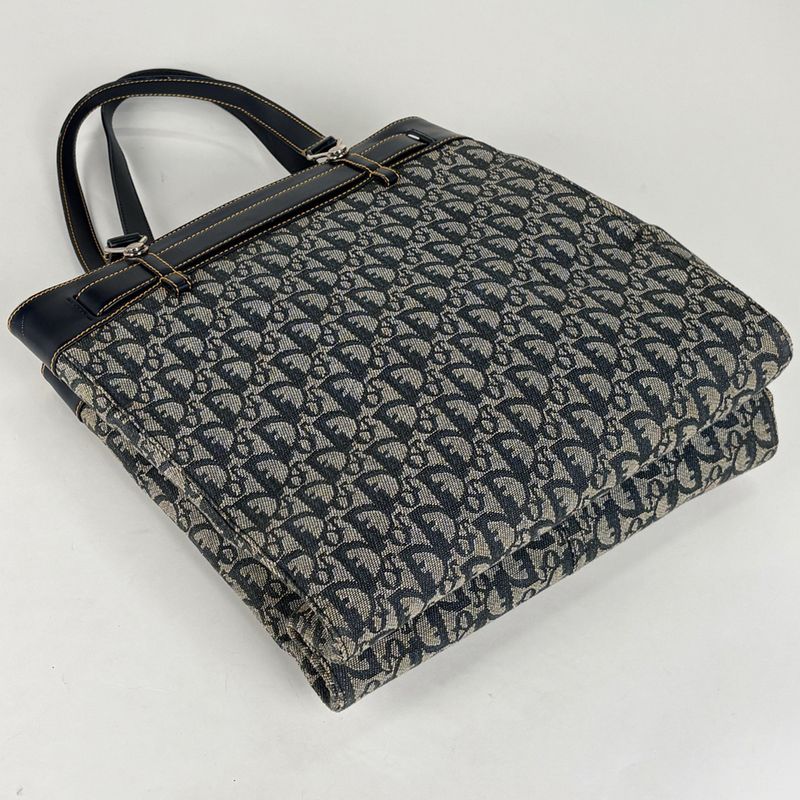 Dior Trotter Pattern Tote Shoulder Canvas Navy