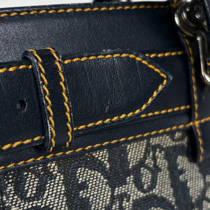 Dior Trotter Pattern Tote Shoulder Canvas Navy