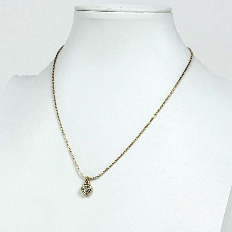Dior Logo Rhinestone Necklace Heart Motif Gold Plated