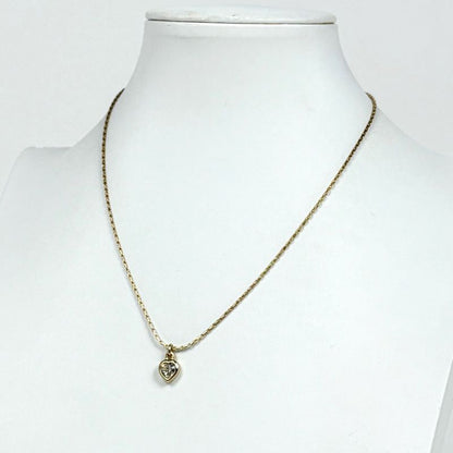 Dior Logo Rhinestone Necklace Heart Motif Gold Plated