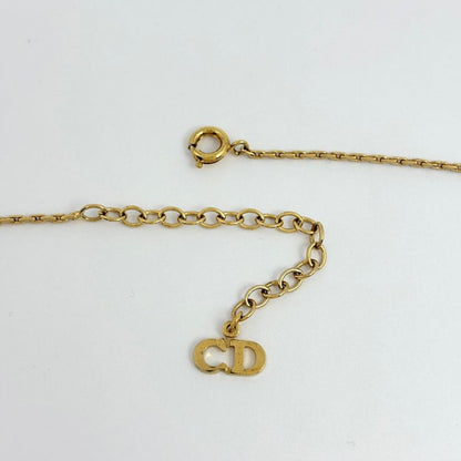 Dior Logo Rhinestone Necklace Heart Motif Gold Plated