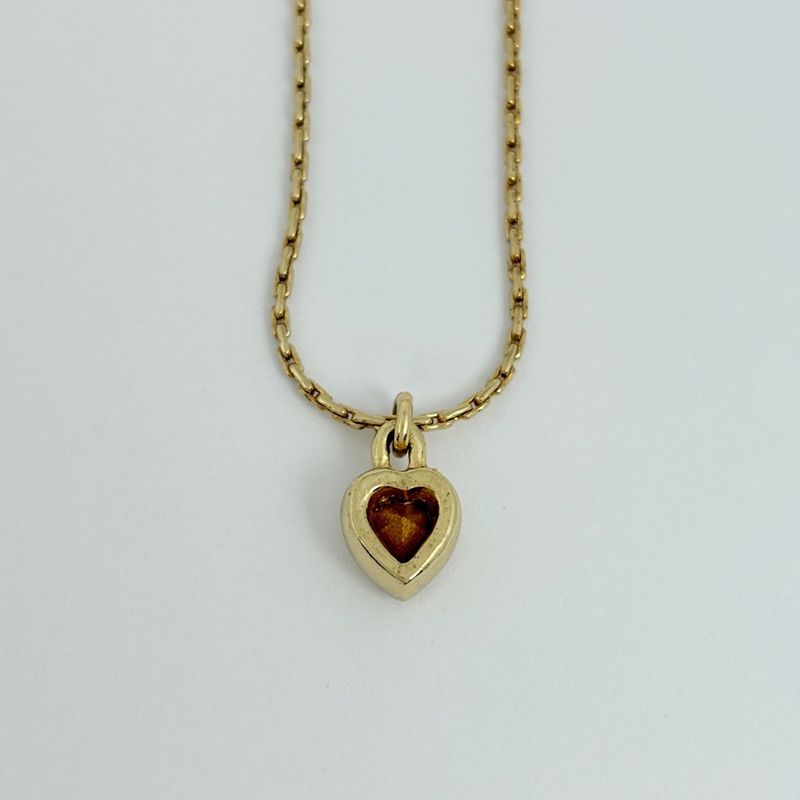 Dior Logo Rhinestone Necklace Heart Motif Gold Plated