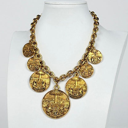 Chanel CC Logo Chain Necklace Coin Motif Gold Plated