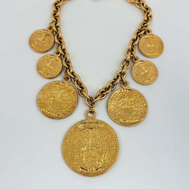 Chanel CC Logo Chain Necklace Coin Motif Gold Plated