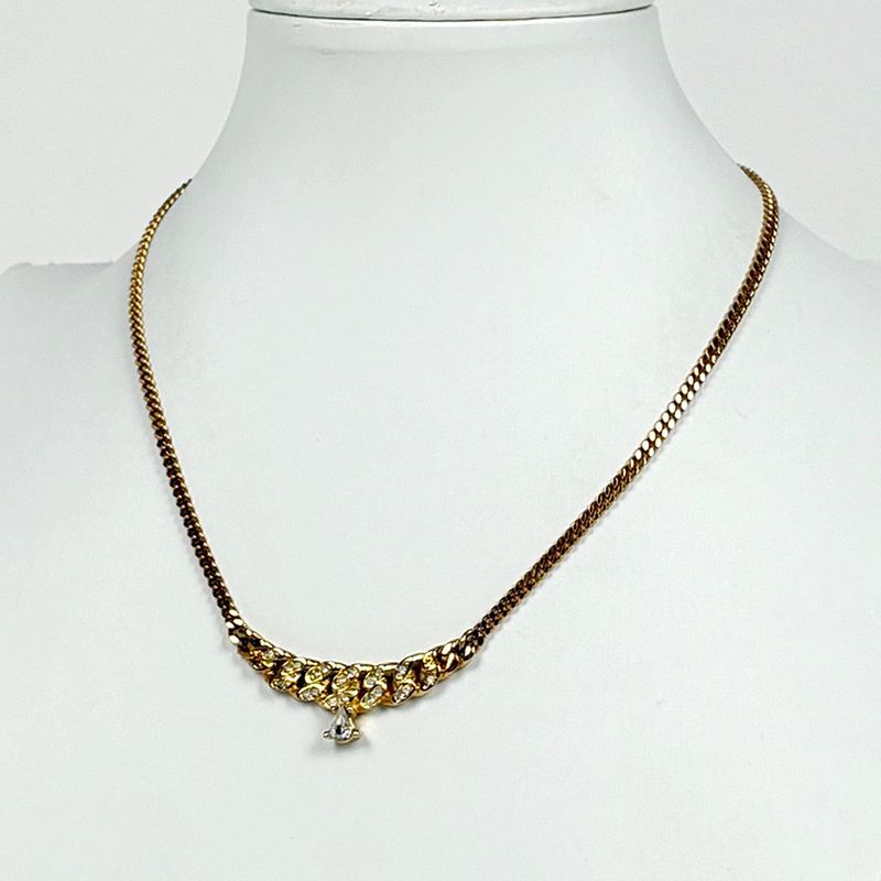 Dior Rhinestone Necklace CD Gold Plated