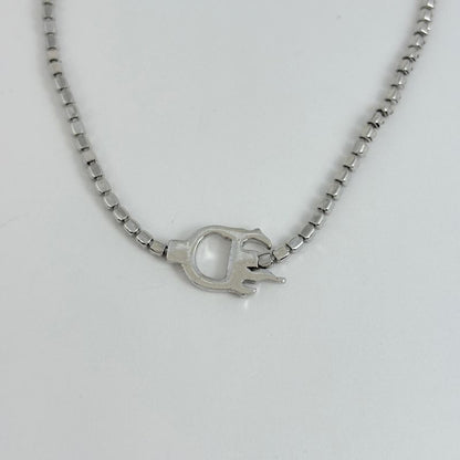 Dior Logo Rhinestone Necklace Choker Silver Plated