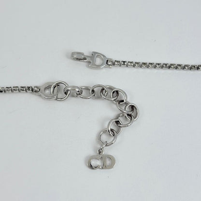 Dior Logo Rhinestone Necklace Choker Silver Plated