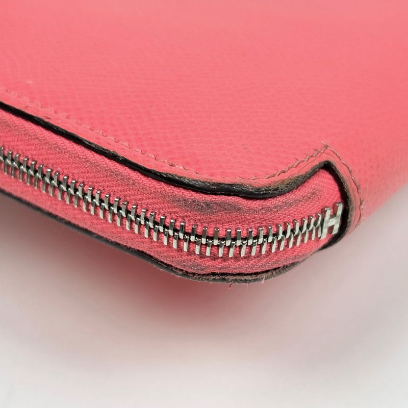 Hermes Azap Long Silk in Zip Around Scarf Wallet Veau Rose Azalea