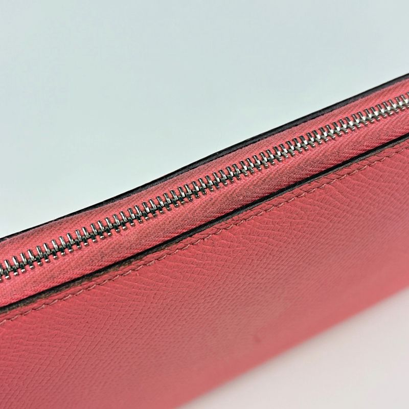 Hermes Azap Long Silk in Zip Around Scarf Wallet Veau Rose Azalea