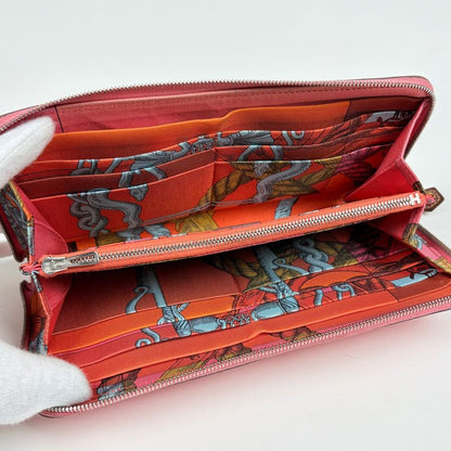 Hermes Azap Long Silk in Zip Around Scarf Wallet Veau Rose Azalea