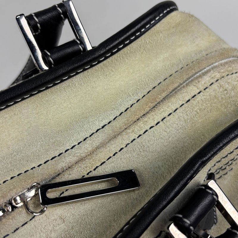 Loewe Amazona 28 Anagram Logo Handbag Suede Light Gray Black