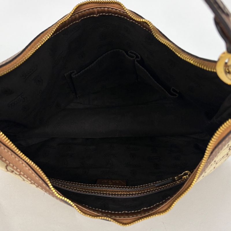Gucci GG Pattern Shoulder Bag Interlocking Bag Canvas Beige Metallic Brown