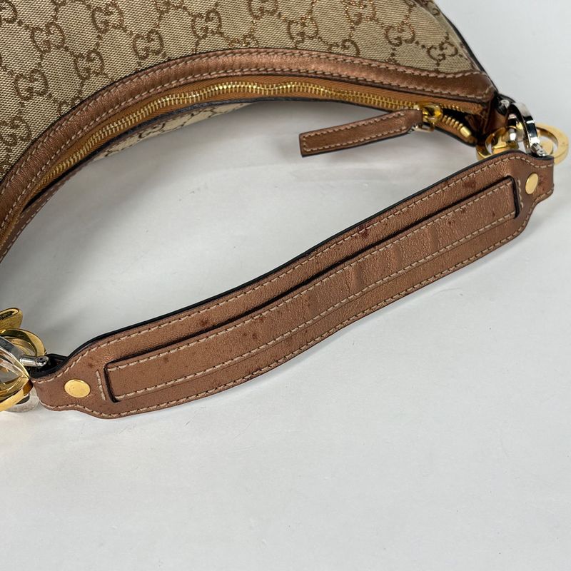 Gucci GG Pattern Shoulder Bag Interlocking Bag Canvas Beige Metallic Brown