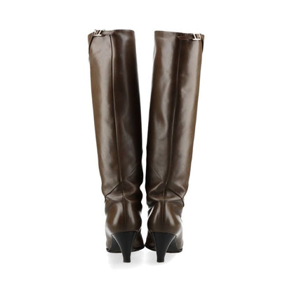 Hermes Leather Long Boots Api Buckle Star Mark 38 Brown