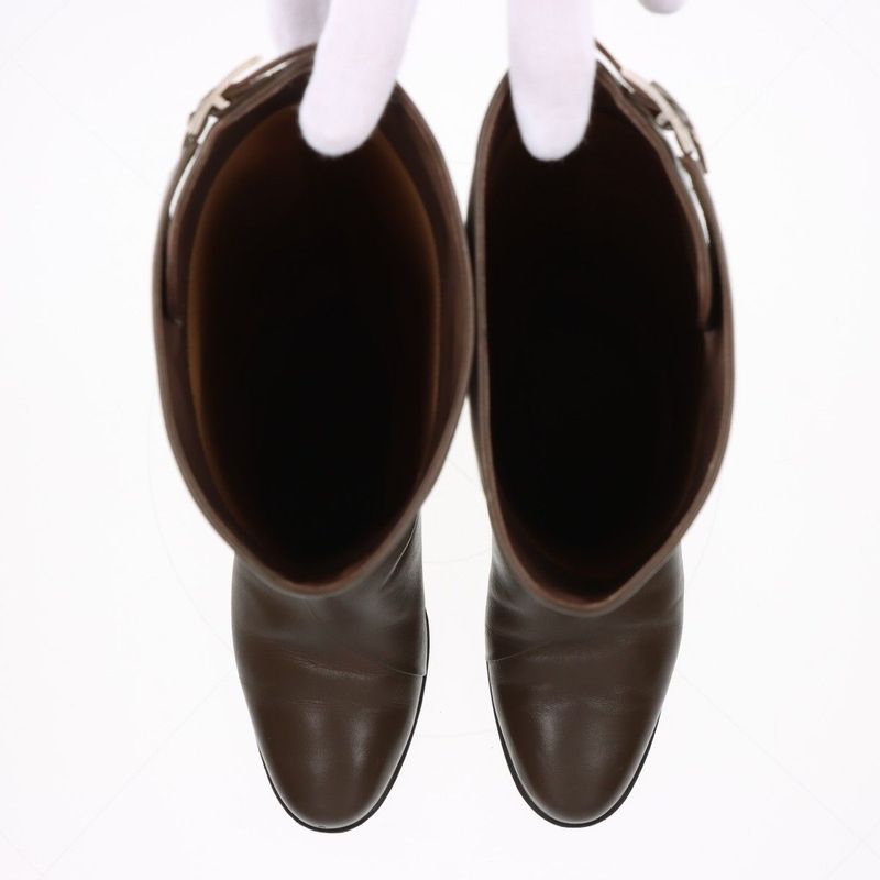Hermes Leather Long Boots Api Buckle Star Mark 38 Brown