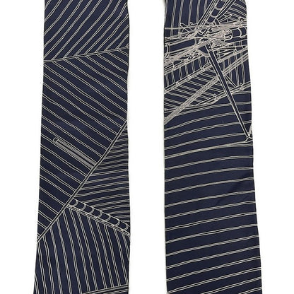 Hermes Scarf Navy Dark White Fringe Cashmere Silk