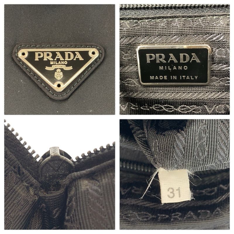 Prada Tessuto Black Silver Nylon Leather Handbag