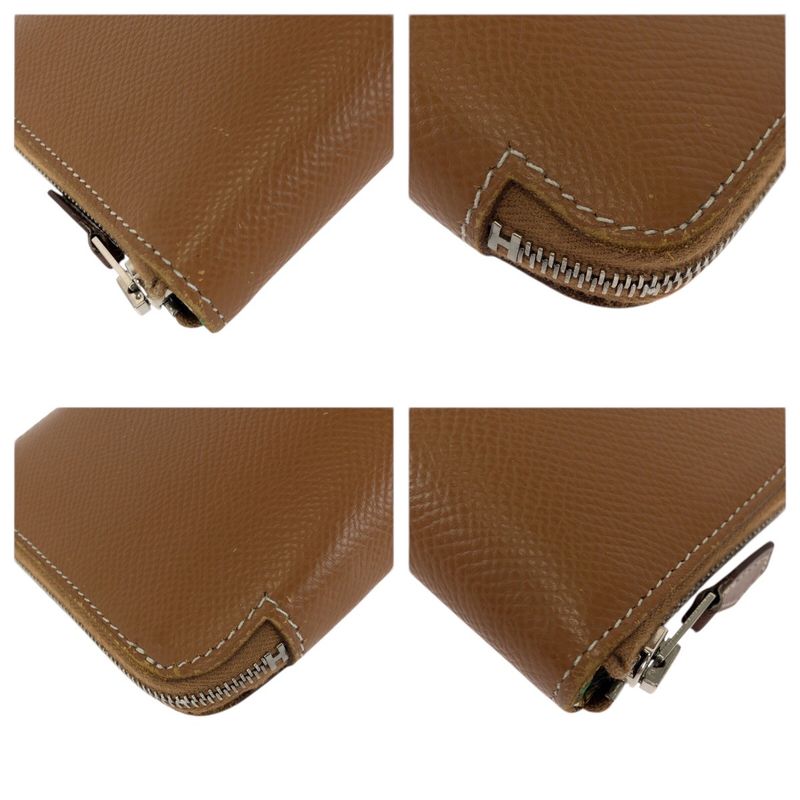 Hermes Azap Long Silk in Gold Brown Silver Veau Zip Around Coin Purse