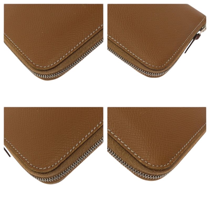 Hermes Azap Long Silk in Gold Brown Silver Veau Zip Around Coin Purse