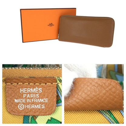 Hermes Azap Long Silk in Gold Brown Silver Veau Zip Around Coin Purse