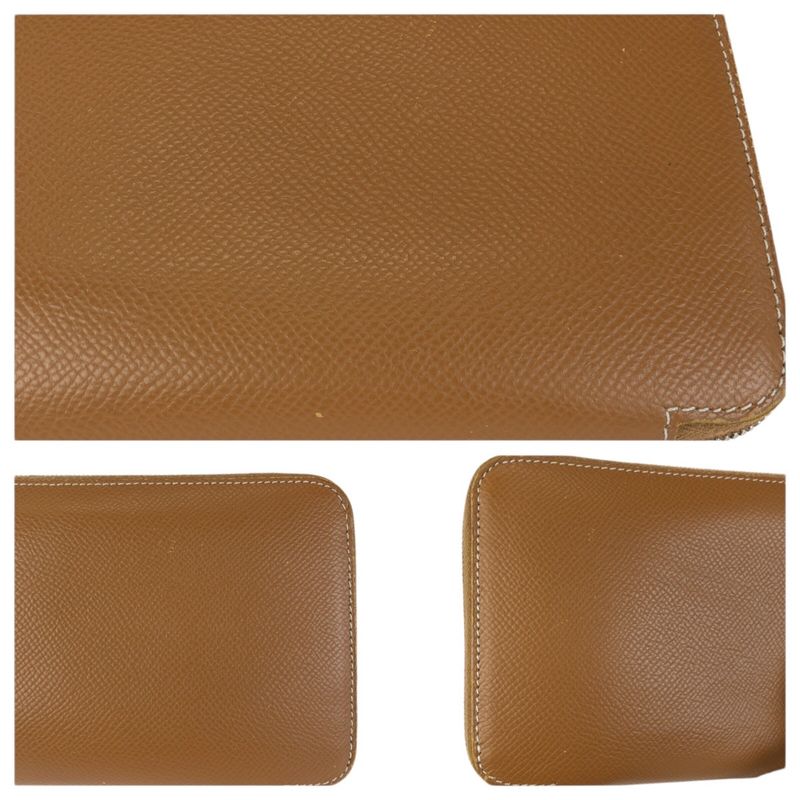 Hermes Azap Long Silk in Gold Brown Silver Veau Zip Around Coin Purse