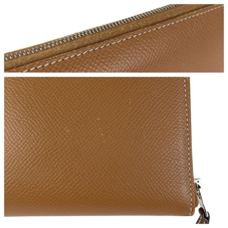 Hermes Azap Long Silk in Gold Brown Silver Veau Zip Around Coin Purse