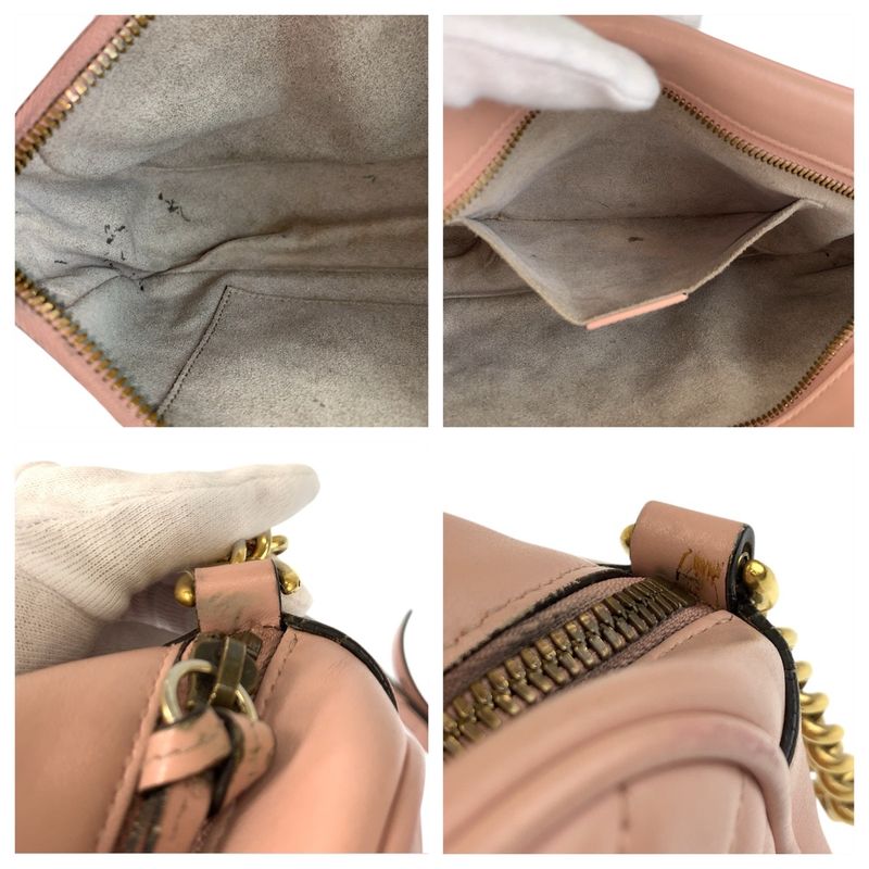Gucci GG Marmont Pink Gold Leather Shoulder Bag Pochette