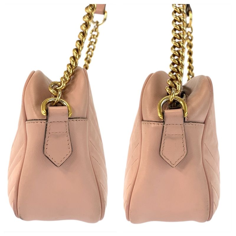 Gucci GG Marmont Pink Gold Leather Shoulder Bag Pochette