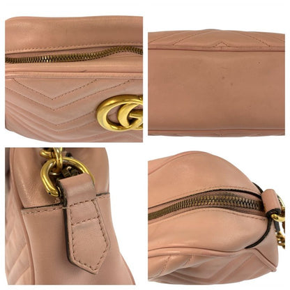 Gucci GG Marmont Pink Gold Leather Shoulder Bag Pochette