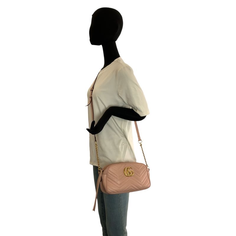 Gucci GG Marmont Pink Gold Leather Shoulder Bag Pochette