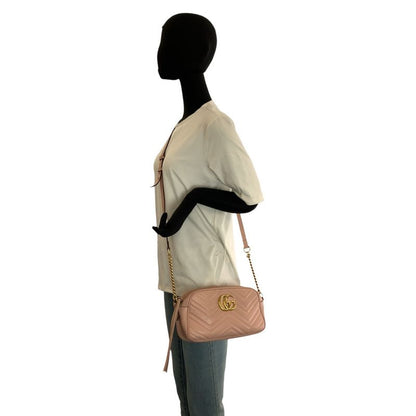 Gucci GG Marmont Pink Gold Leather Shoulder Bag Pochette