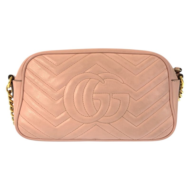 Gucci GG Marmont Pink Gold Leather Shoulder Bag Pochette