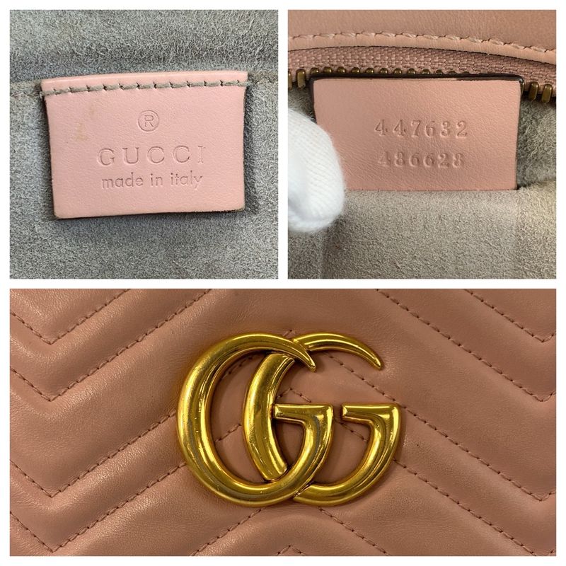 Gucci GG Marmont Pink Gold Leather Shoulder Bag Pochette