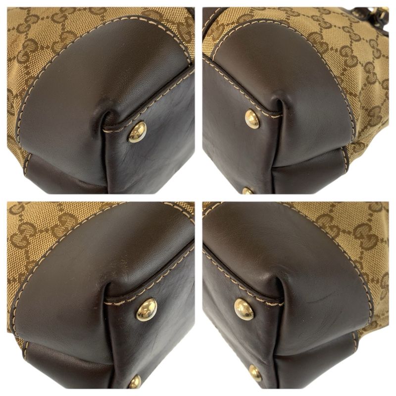Gucci Brea Brown Beige Gold GG Canvas Leather Tote