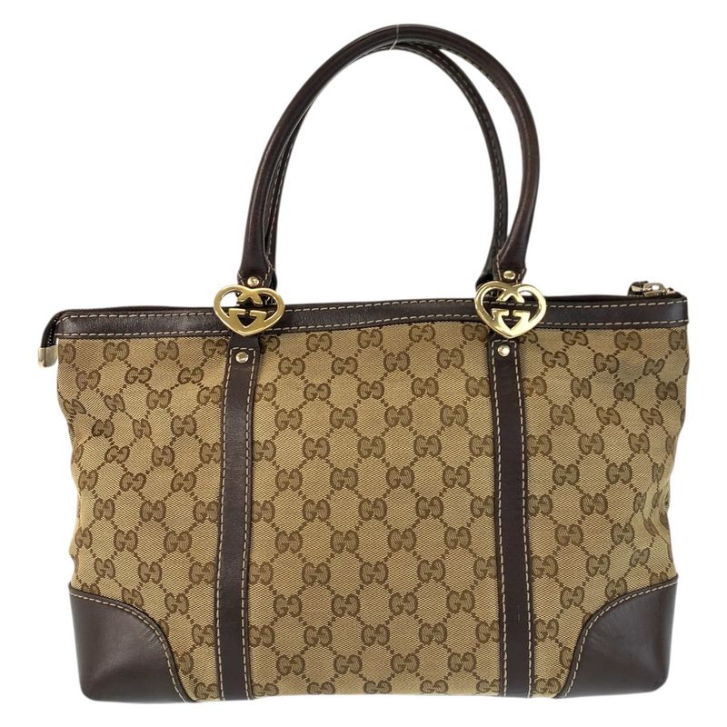 Gucci Brea Brown Beige Gold GG Canvas Leather Tote