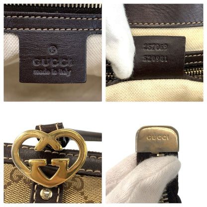 Gucci Brea Brown Beige Gold GG Canvas Leather Tote