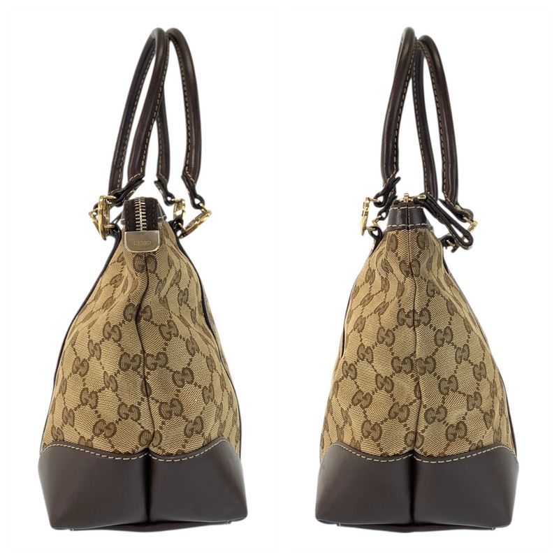 Gucci Brea Brown Beige Gold GG Canvas Leather Tote