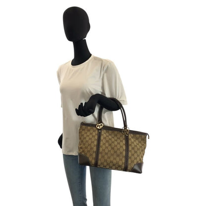 Gucci Brea Brown Beige Gold GG Canvas Leather Tote