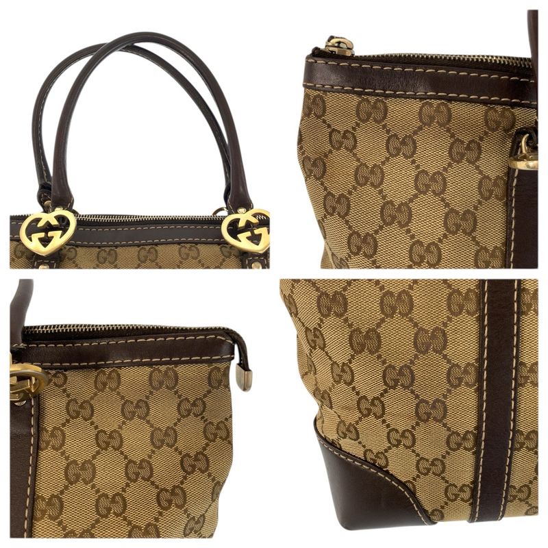 Gucci Brea Brown Beige Gold GG Canvas Leather Tote
