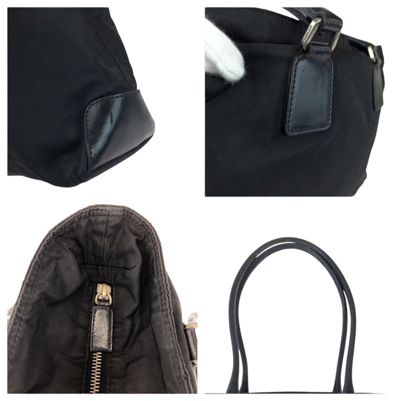 Prada Tessuto Black Silver Nylon Leather Tote Shoulder Bag