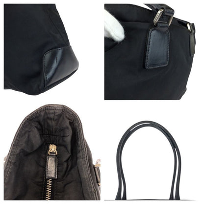 Prada Tessuto Black Silver Nylon Leather Tote Shoulder Bag