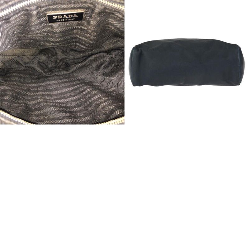Prada Tessuto Black Silver Nylon Leather Tote Shoulder Bag