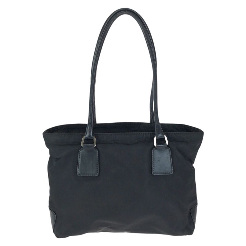 Prada Tessuto Black Silver Nylon Leather Tote Shoulder Bag