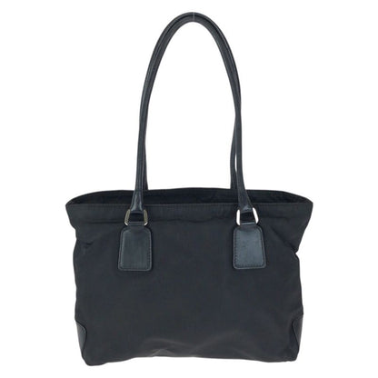 Prada Tessuto Black Silver Nylon Leather Tote Shoulder Bag