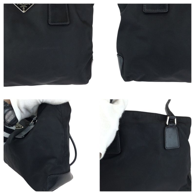 Prada Tessuto Black Silver Nylon Leather Tote Shoulder Bag