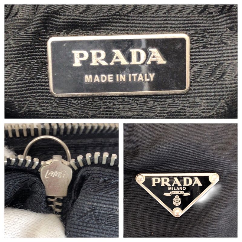 Prada Tessuto Black Silver Nylon Leather Tote Shoulder Bag