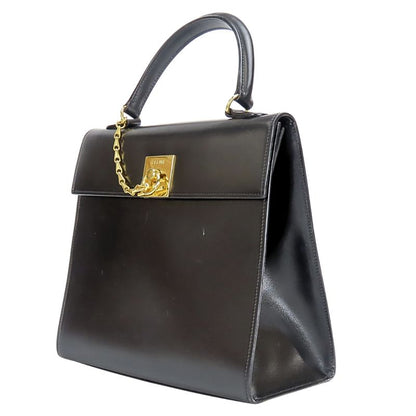 Celine Handbag Ganchini Leather Black Gold Chain