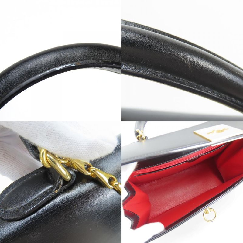 Celine Handbag Ganchini Leather Black Gold Chain