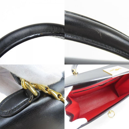 Celine Handbag Ganchini Leather Black Gold Chain