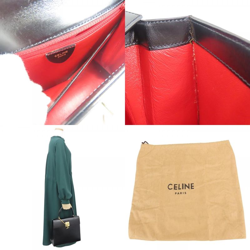 Celine Handbag Ganchini Leather Black Gold Chain